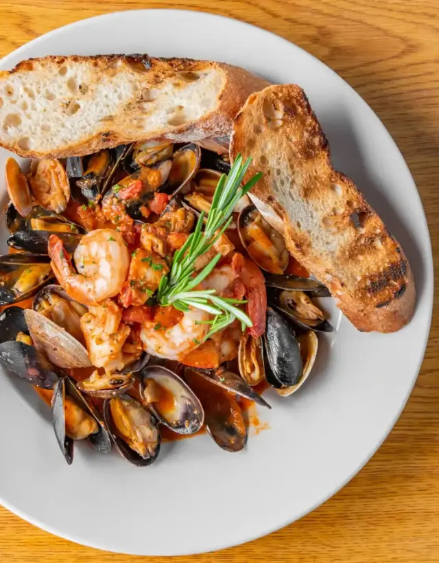 seafood and bread