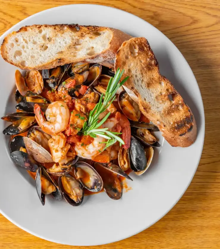 seafood and bread